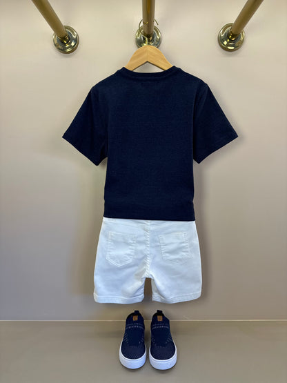 Camiseta Infantil Algodão Teddy Vintage Marinho - Dame