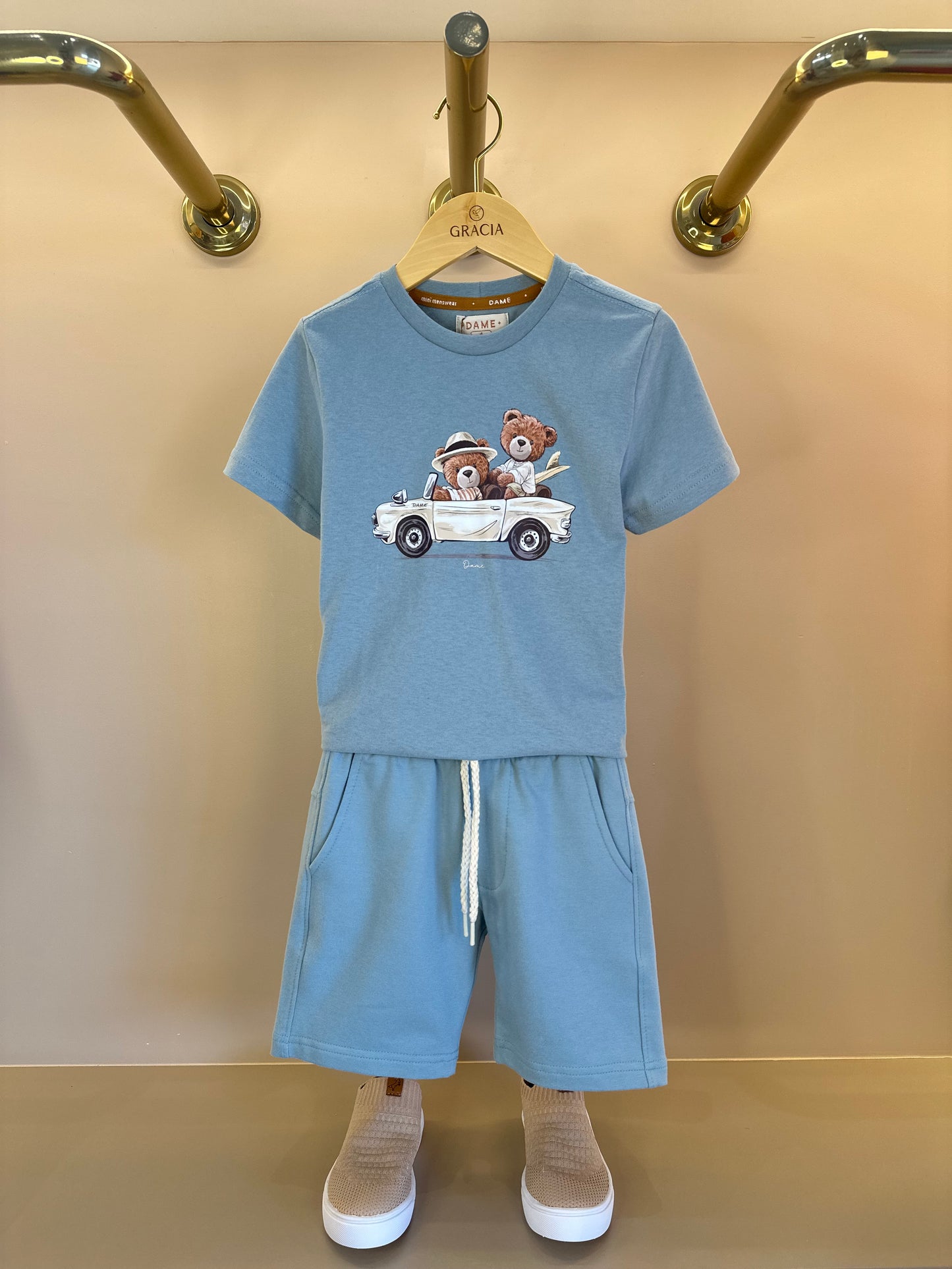 Conjunto Infantil Camiseta Algodão Teddy Conversível Malibu e Bermuda Básica Moletom Algodão Malibu - Dame