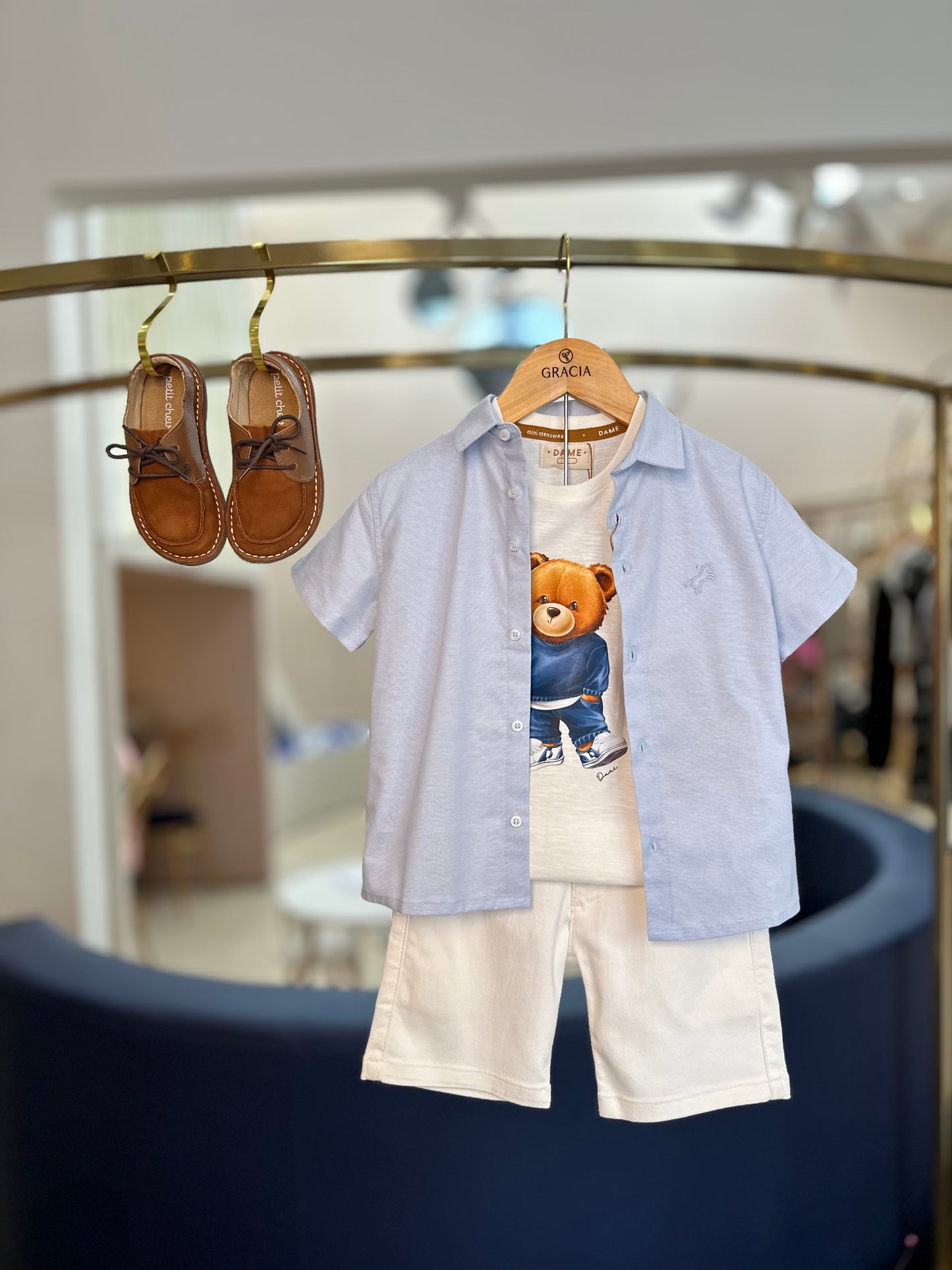 Camisa Infantil MC Oxfordine Azul - Dame