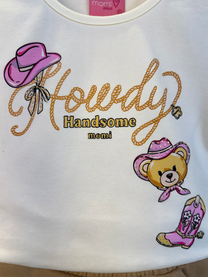 Conjunto Infantil Blusa de Ursinha Cowgirl e Shorts Moletom Bege - Momi