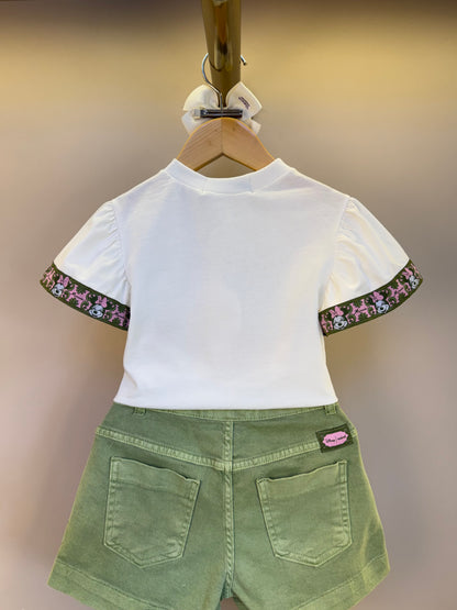 Conjunto Infantil Blusa Minnie Faixa Estilizada e Shorts Minnie Mouse Verde Forest - Animê