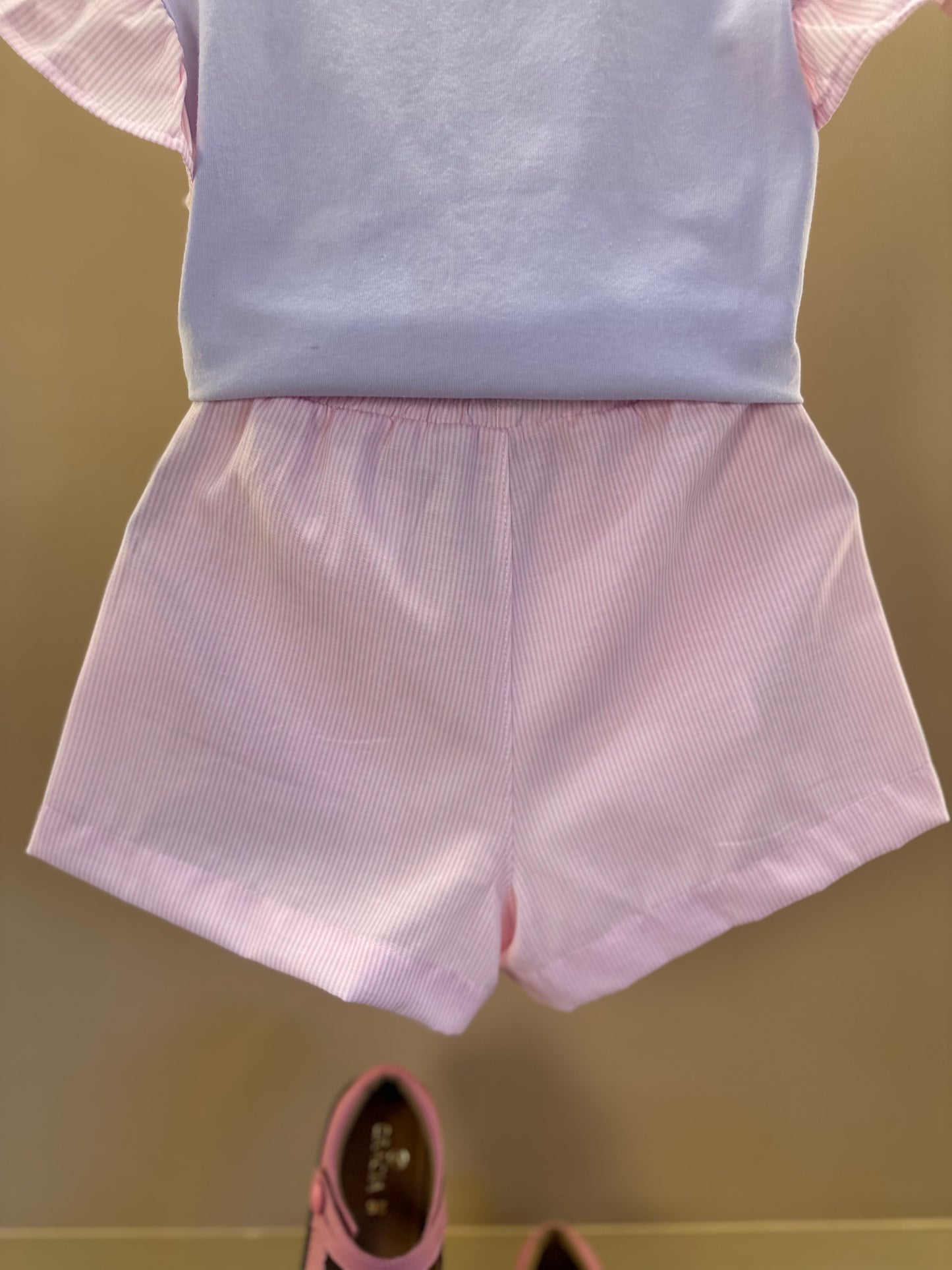 Conjunto Infantil Blusa Estampa Floral e Shorts Alfaiataria Listrado Rosa - Luluzinha