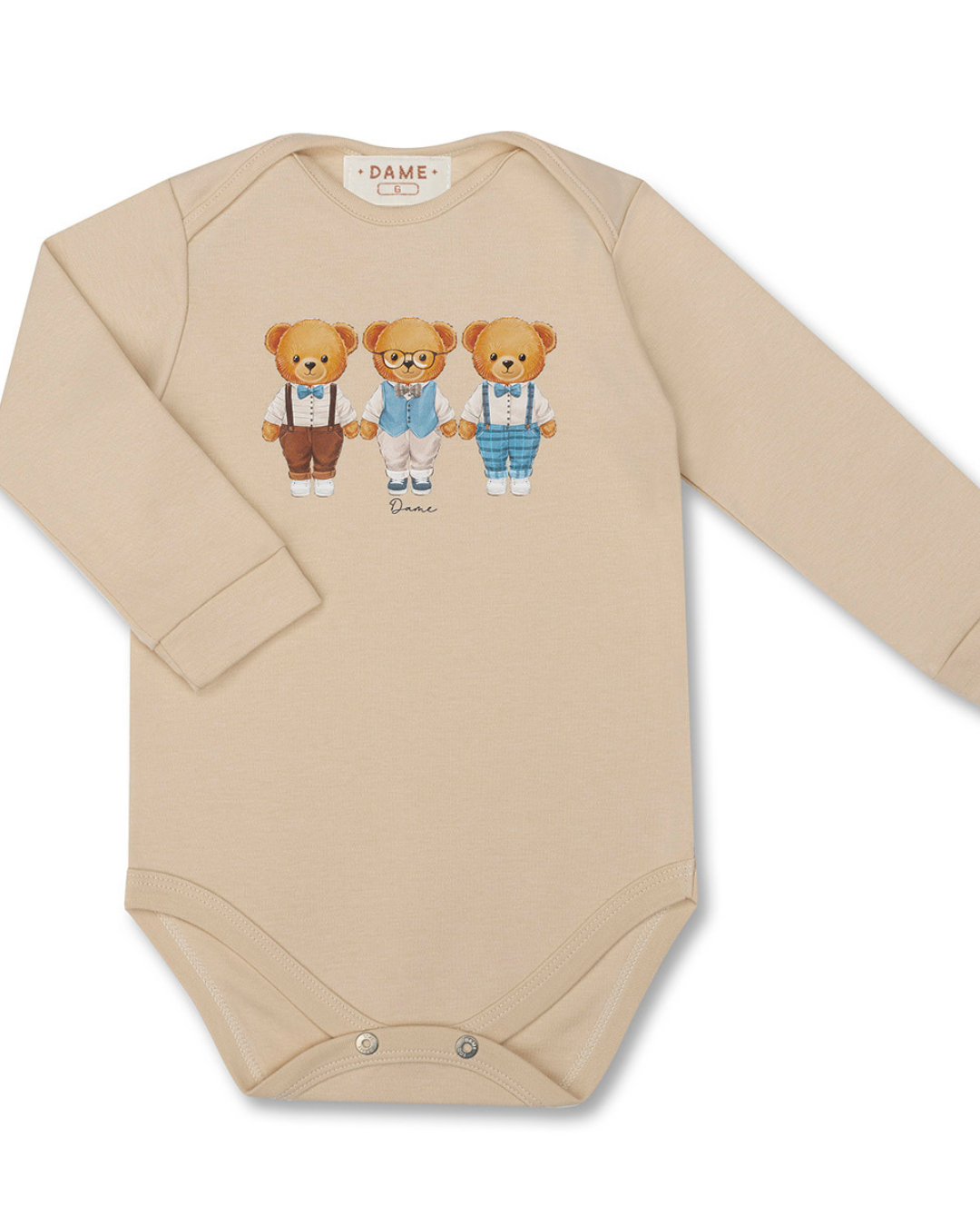 Conjunto Bebê Body Suedine Algodão ML Trio Teddy e Bermuda Moletom Algodão Bege - Dame