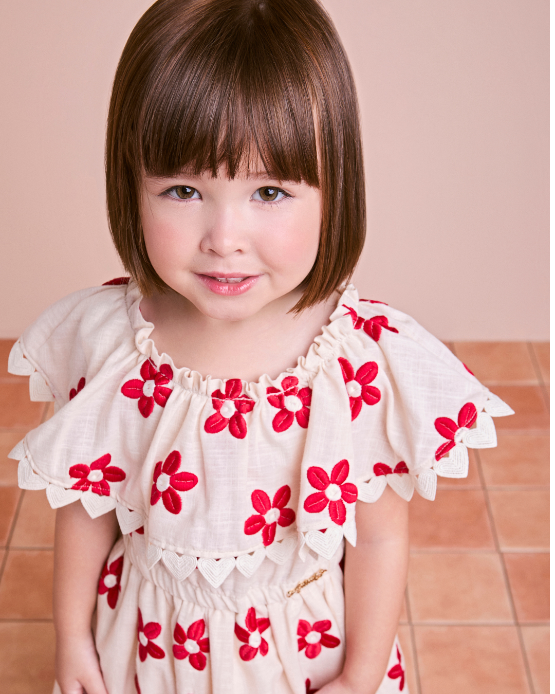 Vestido Infantil Flores Vermelhas Bordadas - Animê