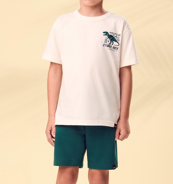 Conjunto Infantil Blusa Off-White Cyber Rex Bermuda Verde - Youccie