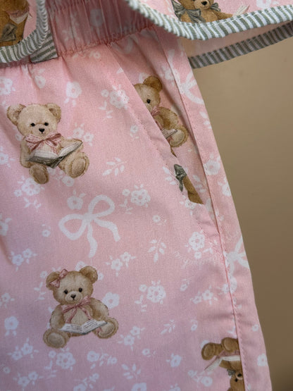 Conjunto Infantil Blusa Algodão Estampa Ursinhos Com Babados Lacinhos e Calça Pantacourt  - Pituchinhus