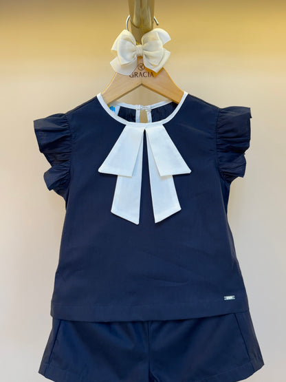 Conjunto infantil Bata Tricoline Laço e Shorts Marinho - Beabá