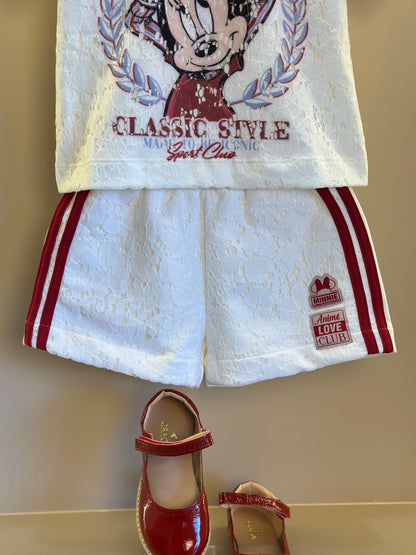 Conjunto Infantil Blusa e Shorts Minnie Mouse Classic Style Pérola - Animê