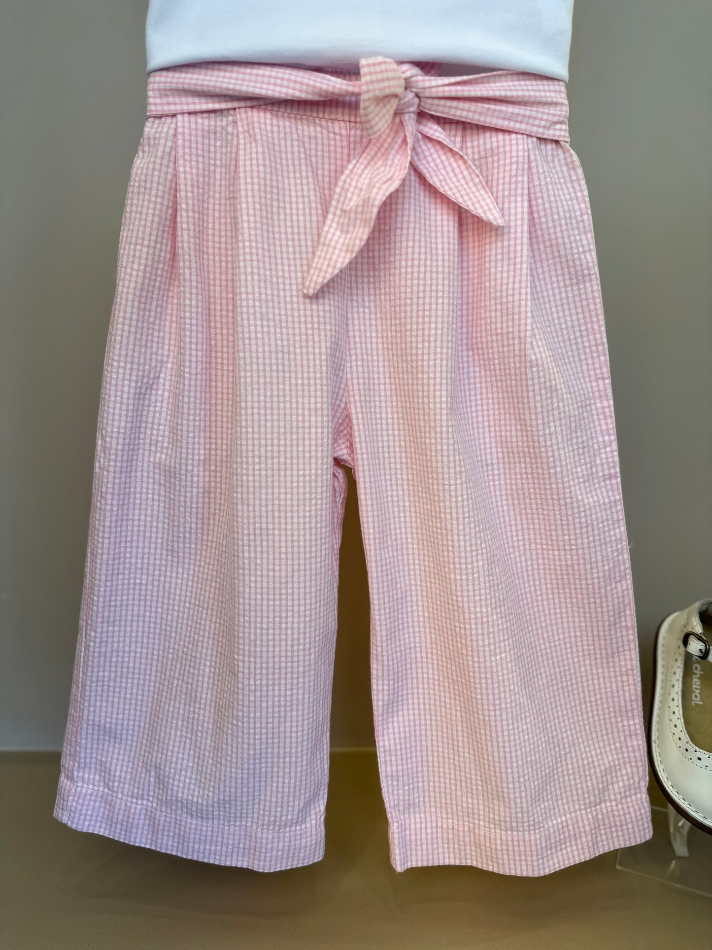Conjunto Bebê Blusa com Strass e Calça Wide Leg Listrada Rosa- Um Mais Um