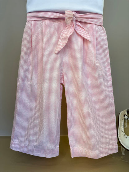 Conjunto Bebê Blusa com Strass e Calça Wide Leg Listrada Rosa- Um Mais Um