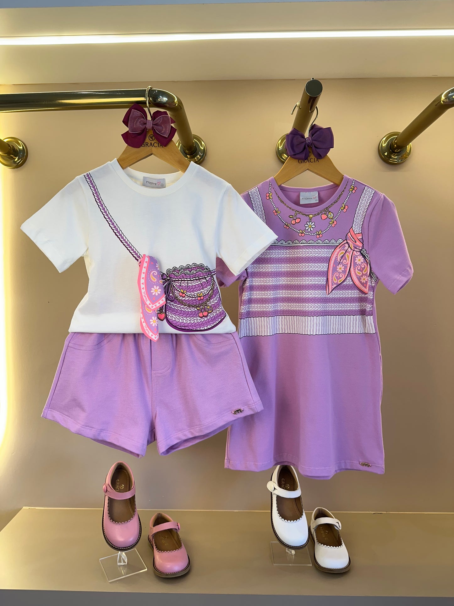Vestido Infantil Estampa Tricot e Lenço - Momi
