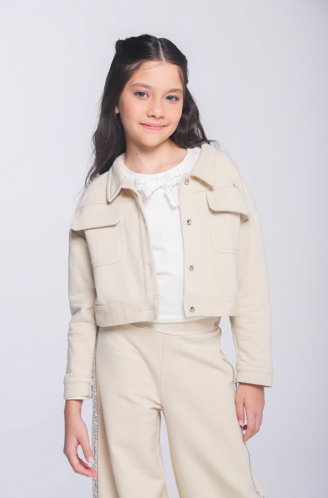 Casaco Infantil Strass Lateral Bege - Luluzinha
