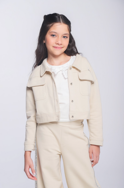 Casaco Infantil Strass Lateral Bege - Luluzinha