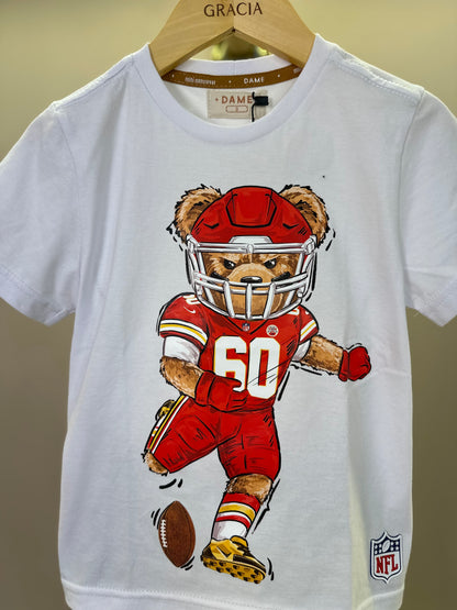 Conjunto Infantil Camiseta Algodão Teddy Kansas City Chiefs NFL e Bermuda Suedine Algodão Bolsos Grafite - Dame
