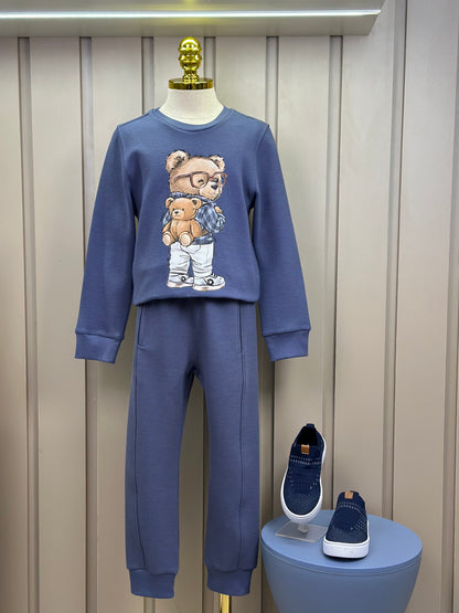 Conjunto Infantil Blusa e Calça Malha Texturizada Teddy Mochila Denim - Dame