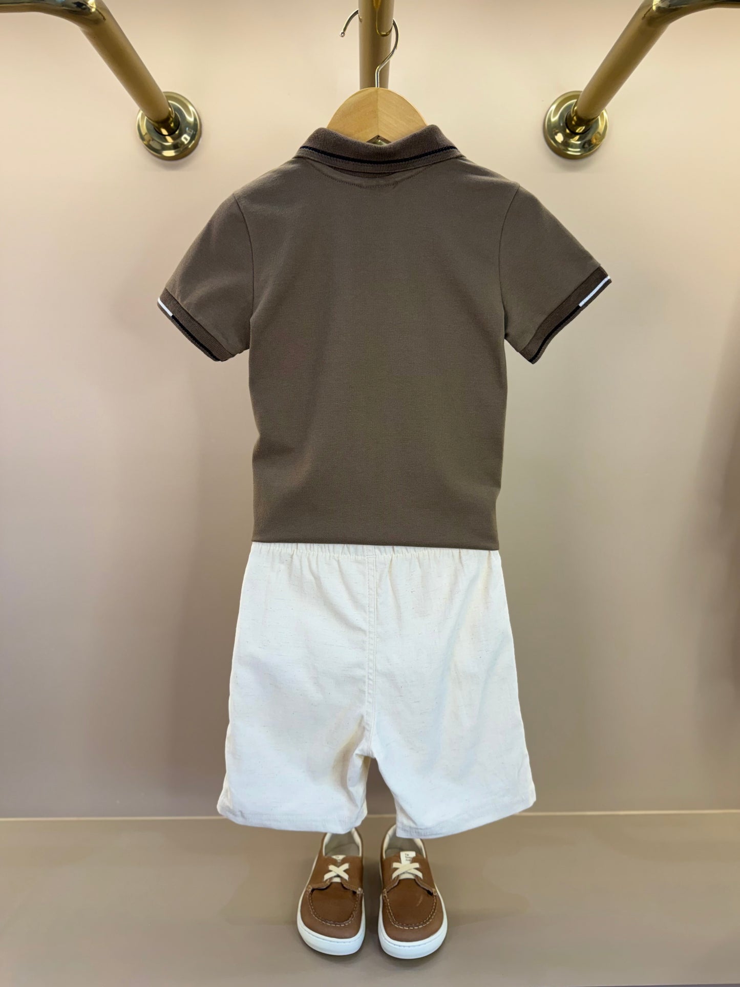 Conjunto Infantil Polo e Bermuda Linho Marrom - Little Johnny