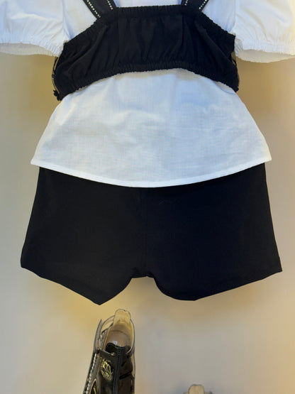 Conjunto Infantil Camisa com Cropped Bordado Flores e Saia-shorts - Gabriela Aquarela