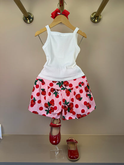 Conjunto Infantil Regata e Shorts Estampa Cherry Floral Off White - Momi