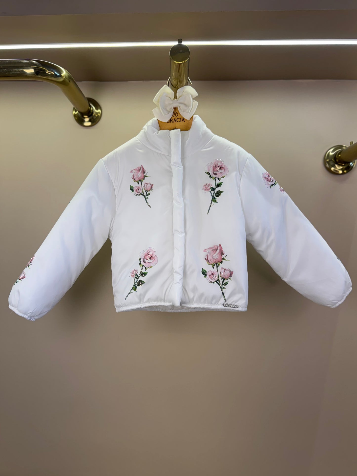 Casaco Infantil Conceito Doudone Bordado Flores Branco - Luluzinha