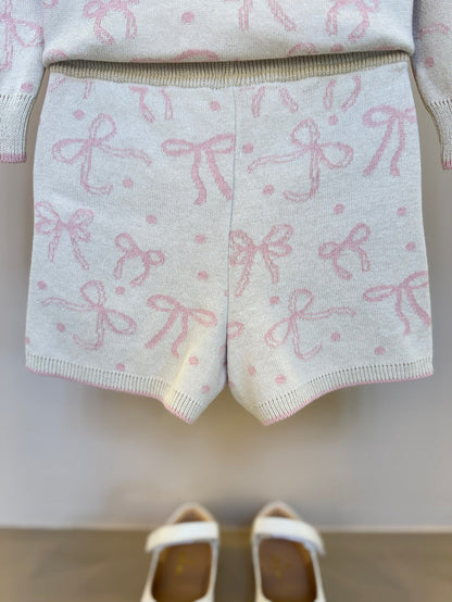 Shorts Infantil Tricot Jacquard Multi-laços Ninive Bolsos Bordados - Pituchinhus