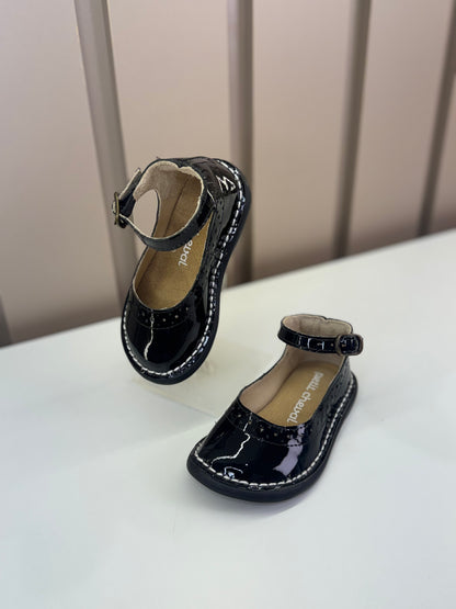 Sapato Infantil Patinete Verniz Noir - Petit Cheval