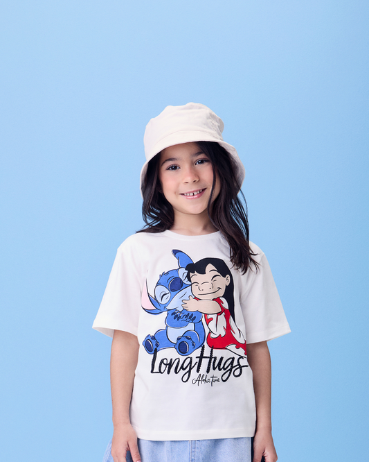 Blusa Infantil Lilo & Stitch Long Hugs Strass - Momi