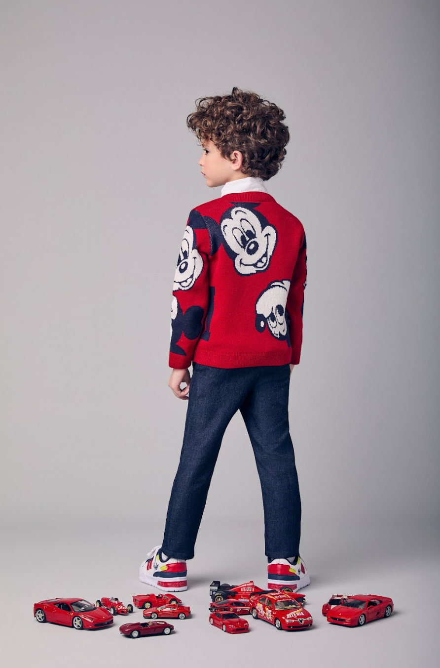 Conjunto Infantil Casaco Tricô Mickey Vermelho e Calça Jeans Leve Casual Marinho - Youccie