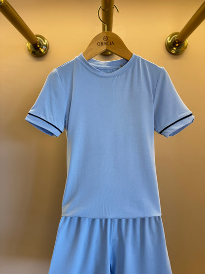 Pijama Infantil Le Basique Blusa MC e Shorts Azul Celeste - Conforteca