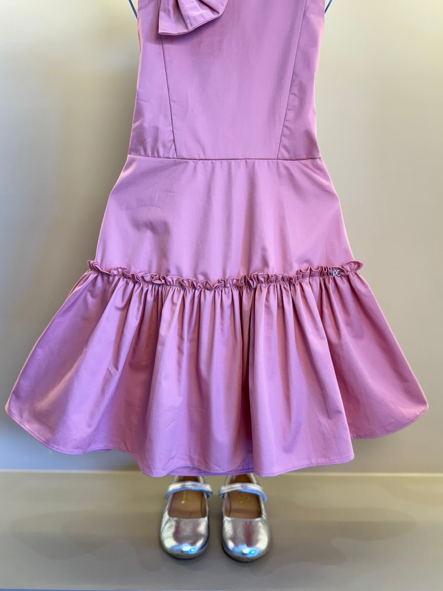 Vestido Infantil Algodão Laço Strass Ombro Rosé - Petit Cherie