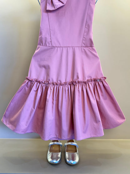 Vestido Infantil Algodão Laço Strass Ombro Rosé - Petit Cherie