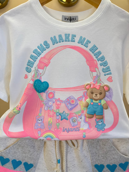 Conjunto Infantil Blusa Charms e Shorts Bolsos Corações - Infanti