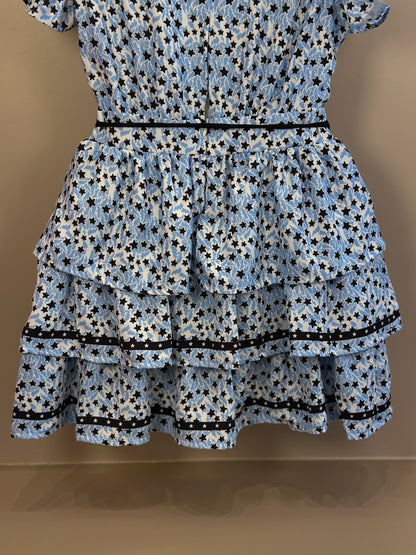 Vestido Teen Crepe Babados Estrelinhas Azul Claro - Two In