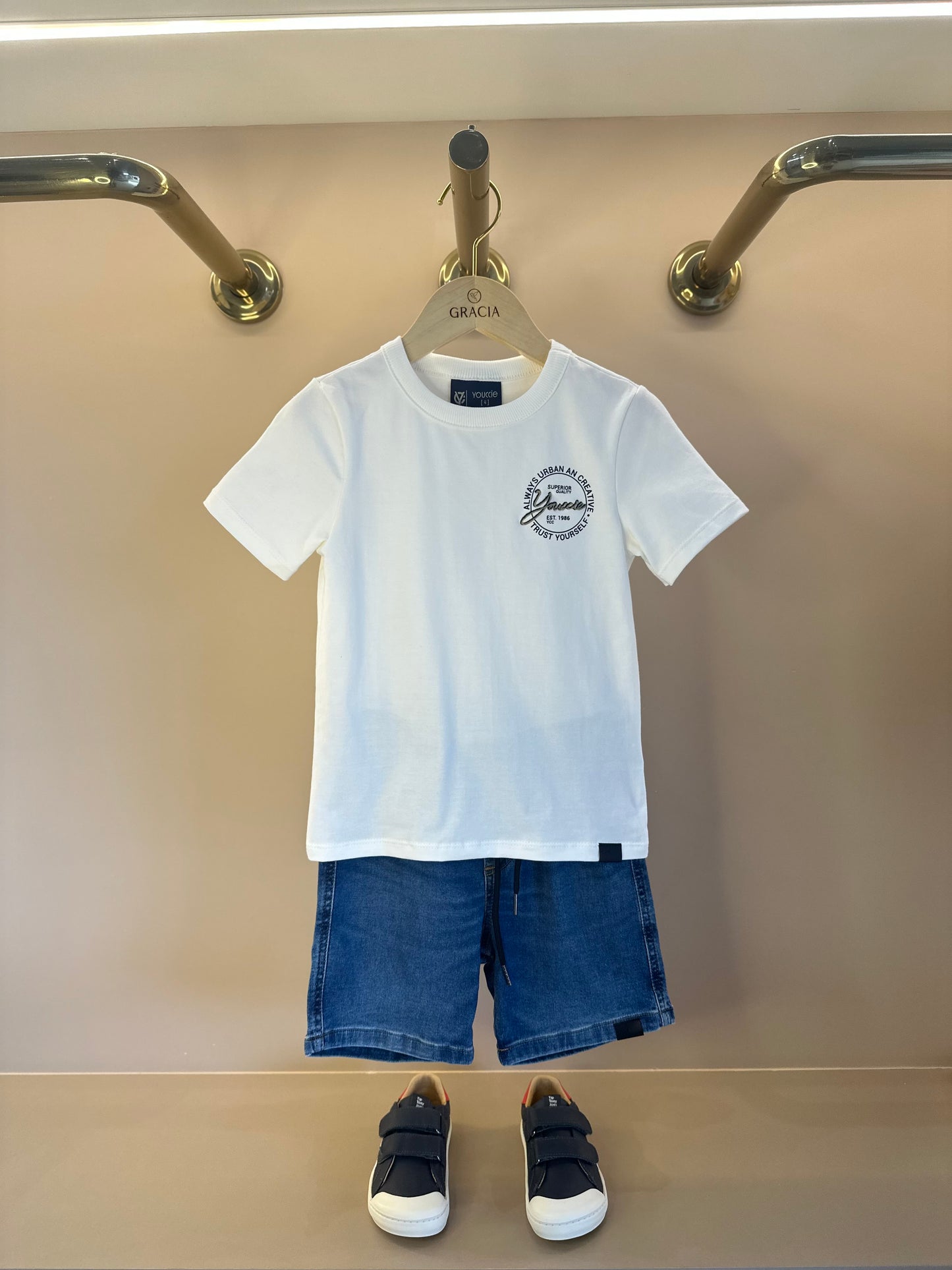 Conjunto Infantil T-Shirt Yourself e Bermuda Jeans - Youccie