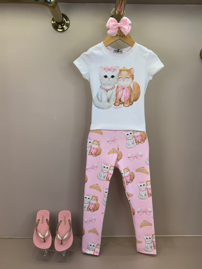 Conjunto Infantil Blusa Puppy And Kitten e Calça Estampada Rosa Claro - Infanti