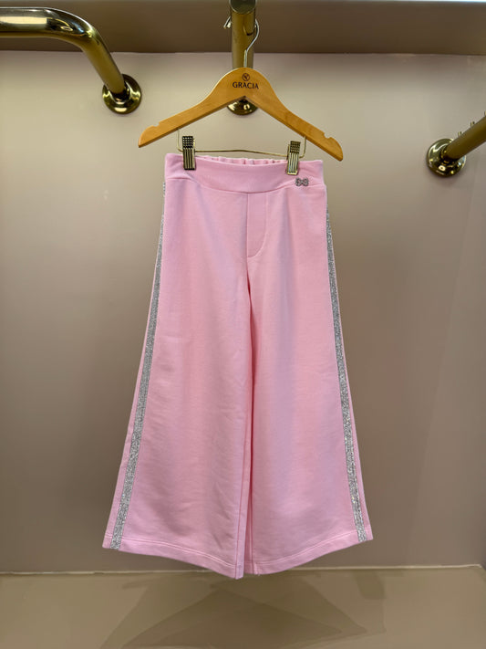 Calça Infantil Wide Leg Lateral Glitter Rosa - Luluzinha