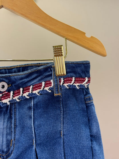 Shorts-saia Jeans Infantil Cós Bordado - Animê