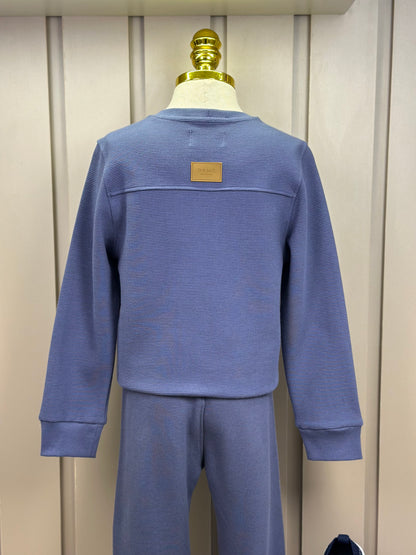 Conjunto Infantil Blusa e Calça Malha Texturizada Teddy Mochila Denim - Dame