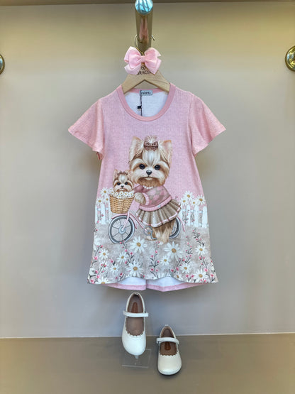 Vestido Infantil Algodão Fress Puppy On A Bike Rosa - Infanti