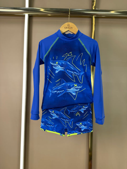 Conjunto Infantil Blusa Proteção UV e Sunga Pedro Shark Line - Siri Kids