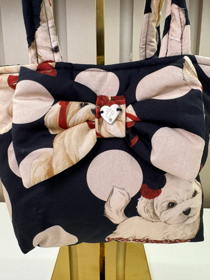 Bolsa Infantil Puffer Cachorrinhos & Lacinhos Preto - Pituchinhus