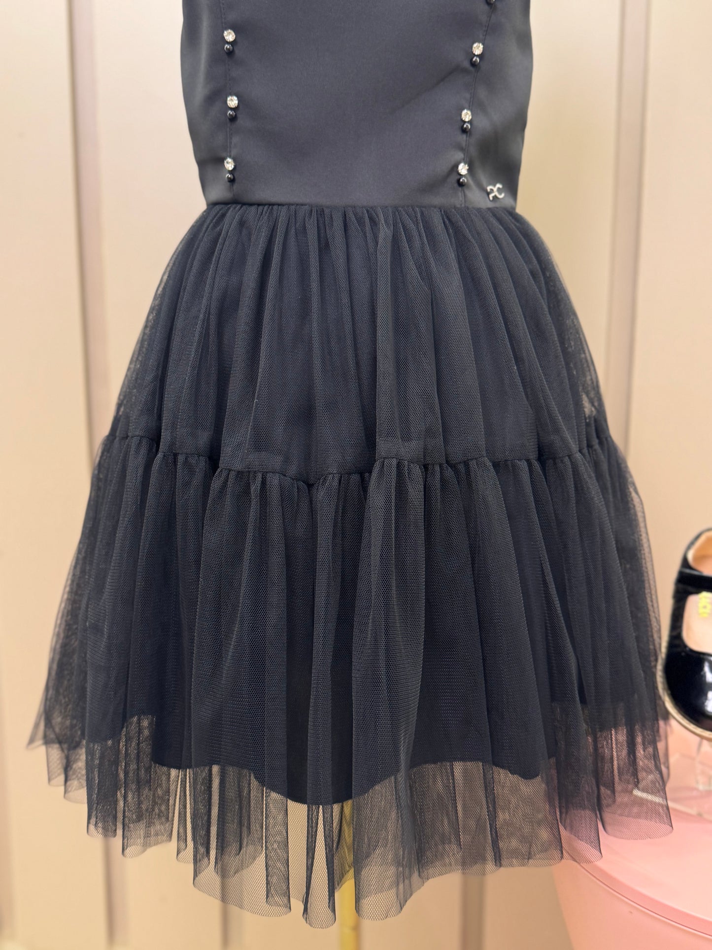 Vestido Infantil Alfaiataria Tule Strass Preto - Petit Cherie