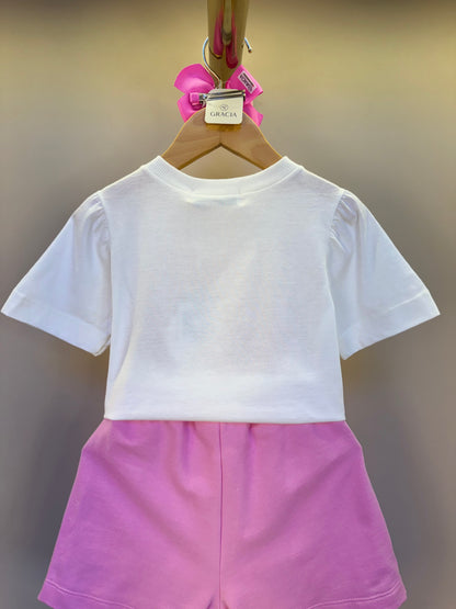 Conjunto Infantil Blusa Tea Party e Shorts Rosa Girly - Animê Petite PRÉ-VENDA