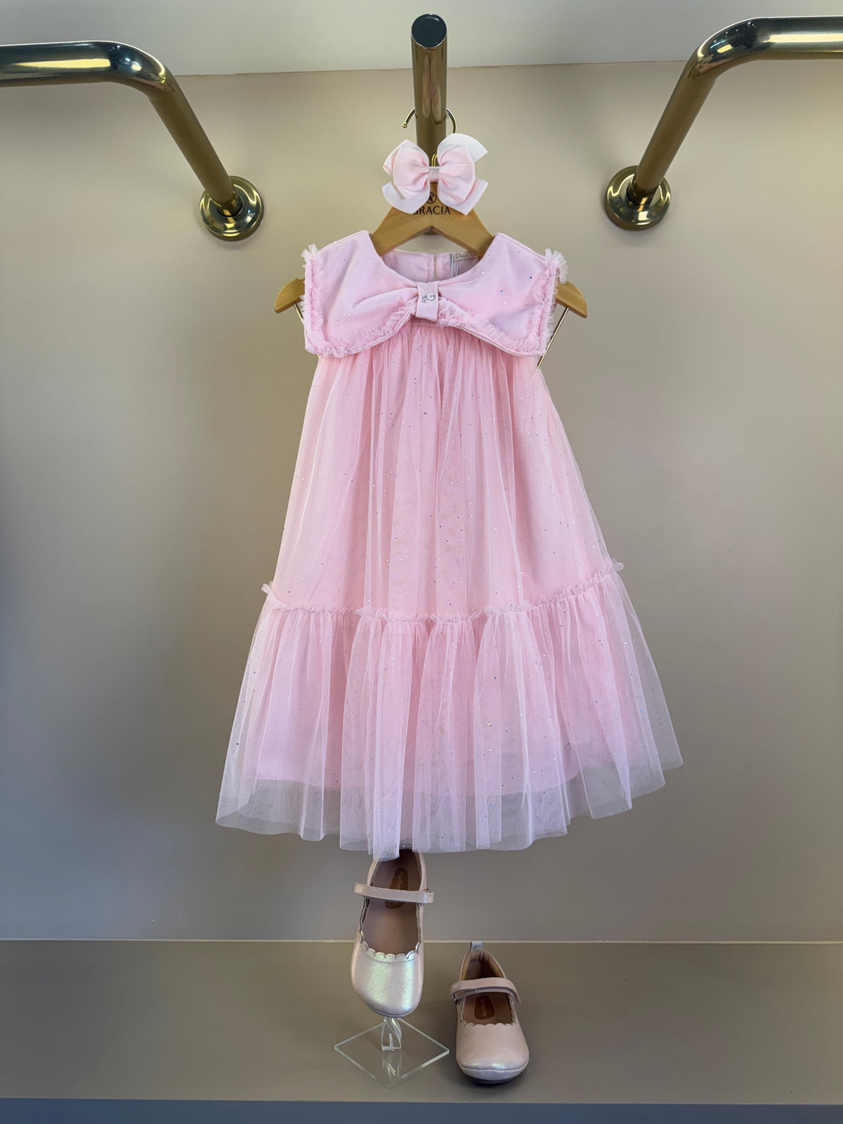 Vestido Infantil Em Tule Laço Maxxi Rosa - Petit Cherie