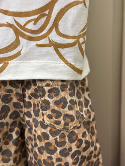 Conjunto Infantil Blusa Minnie Paisley Dourada e Calça Sarja Animal Print - Animê