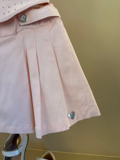 Conjunto Infantil Blusa Pétala Cristais e Saia Pregas Rosa - Gabriela Aquarela