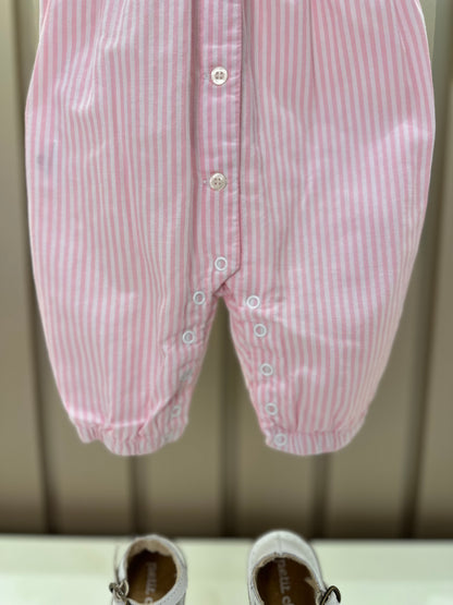 Romper Bebê Algodão Fio Tinto Abertura Frontal Rosa Claro - Um Mais Um