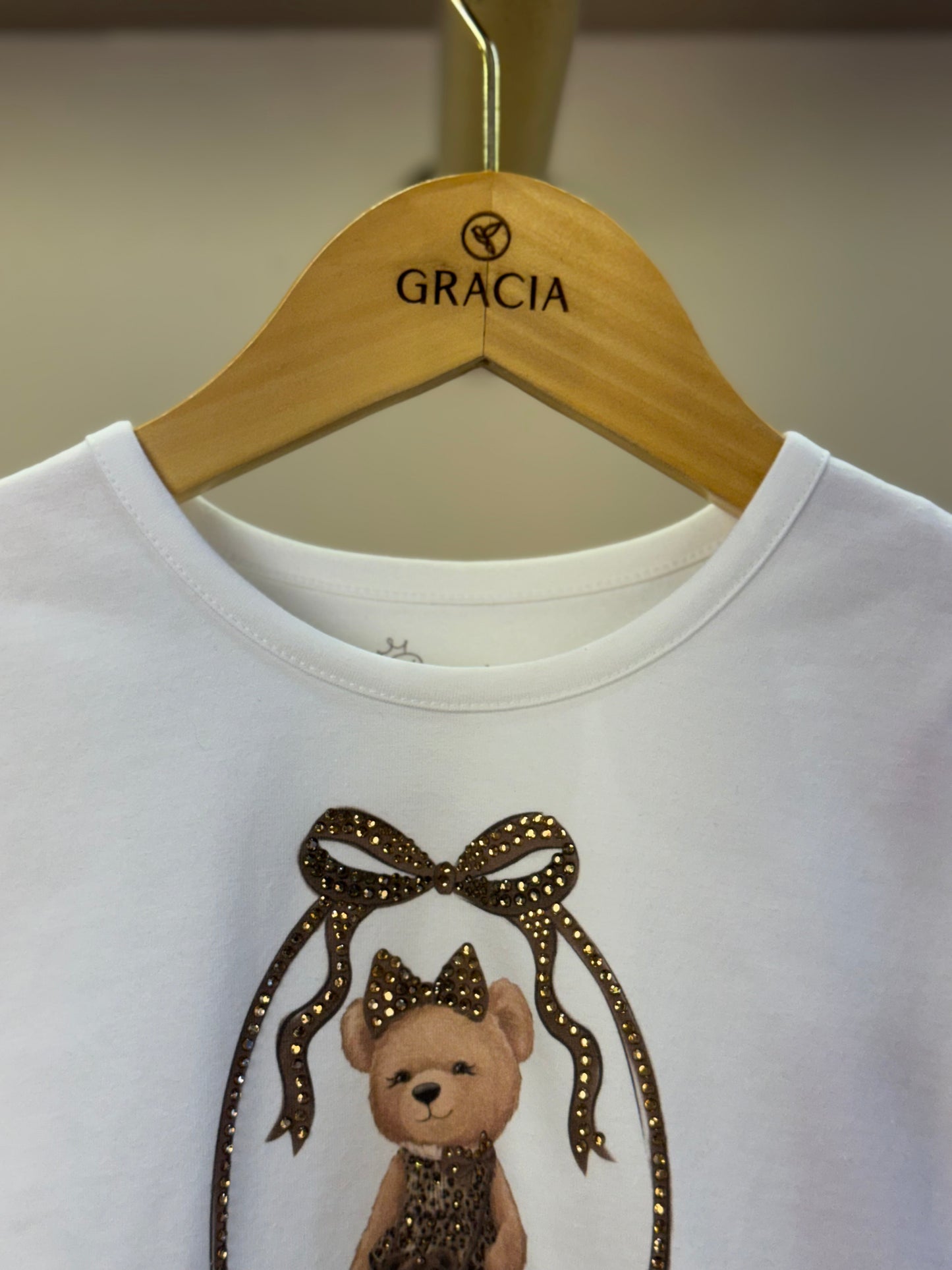 Blusa Infantil Cotton Ursinha Moldura Cristais Off White - Pituchinhus