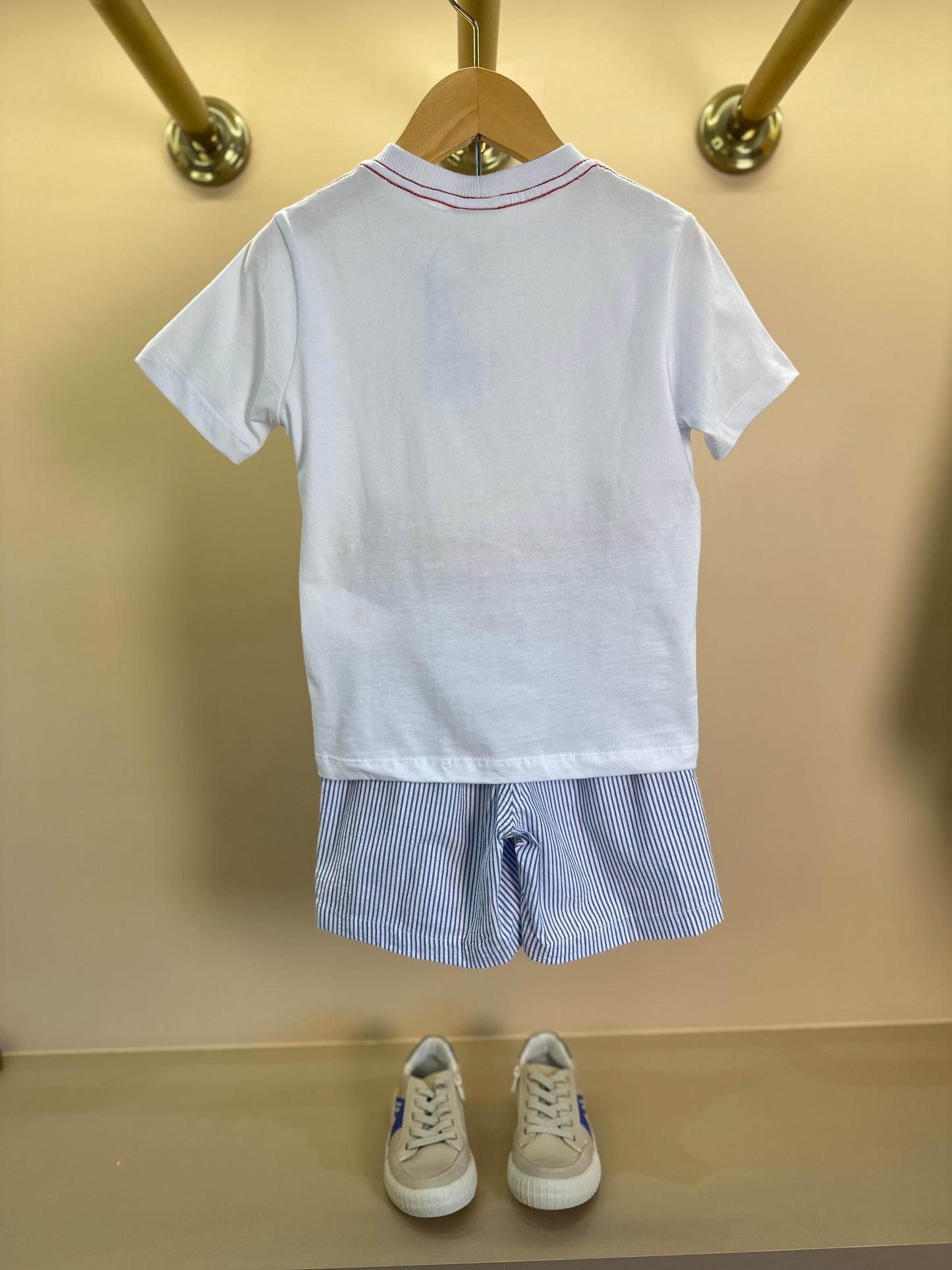 Conjunto Infantil Camiseta Algodão Surfing Paradise e Shorts Listrado Azul - Beabá