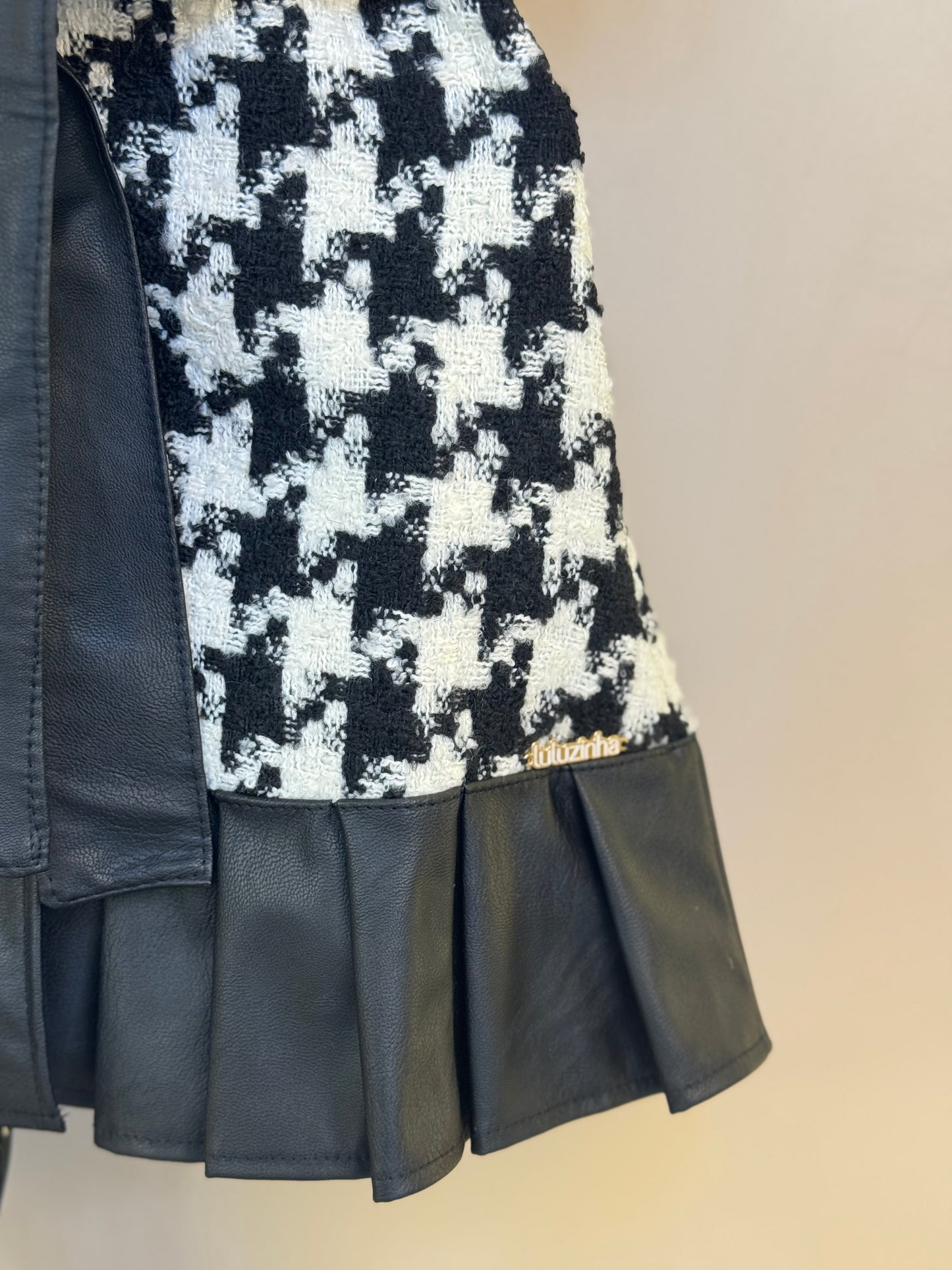 Vestido Infantil Clássico Tweed Detalhes Couro Tech com Faixa - Luluzinha