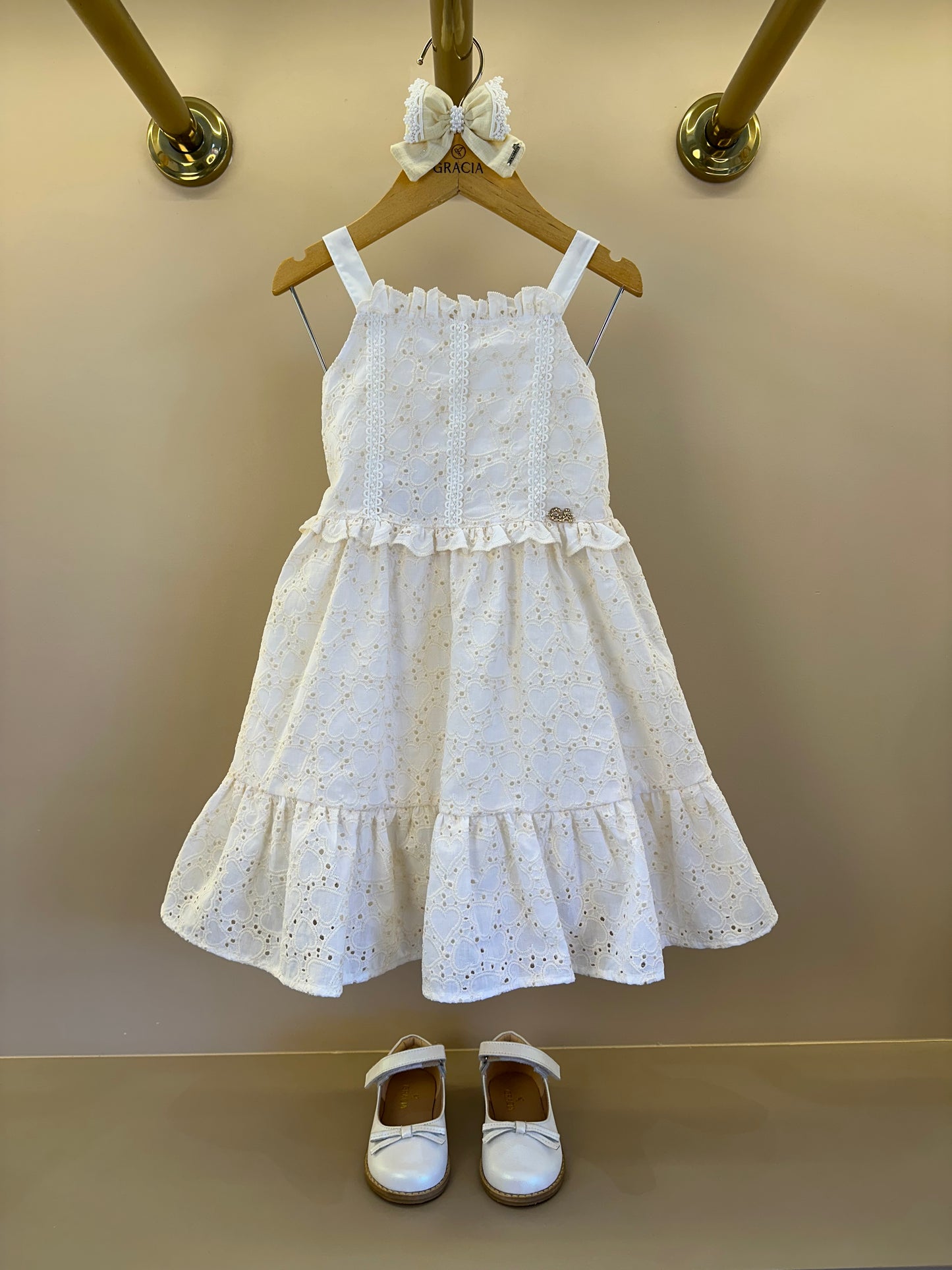 Vestido Infantil  Laise Coração e Rendinha na Pala -  Gabriela Aquarela
